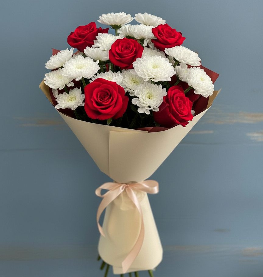 Букет цветов из: Розы и Хризантемы в Хучнях