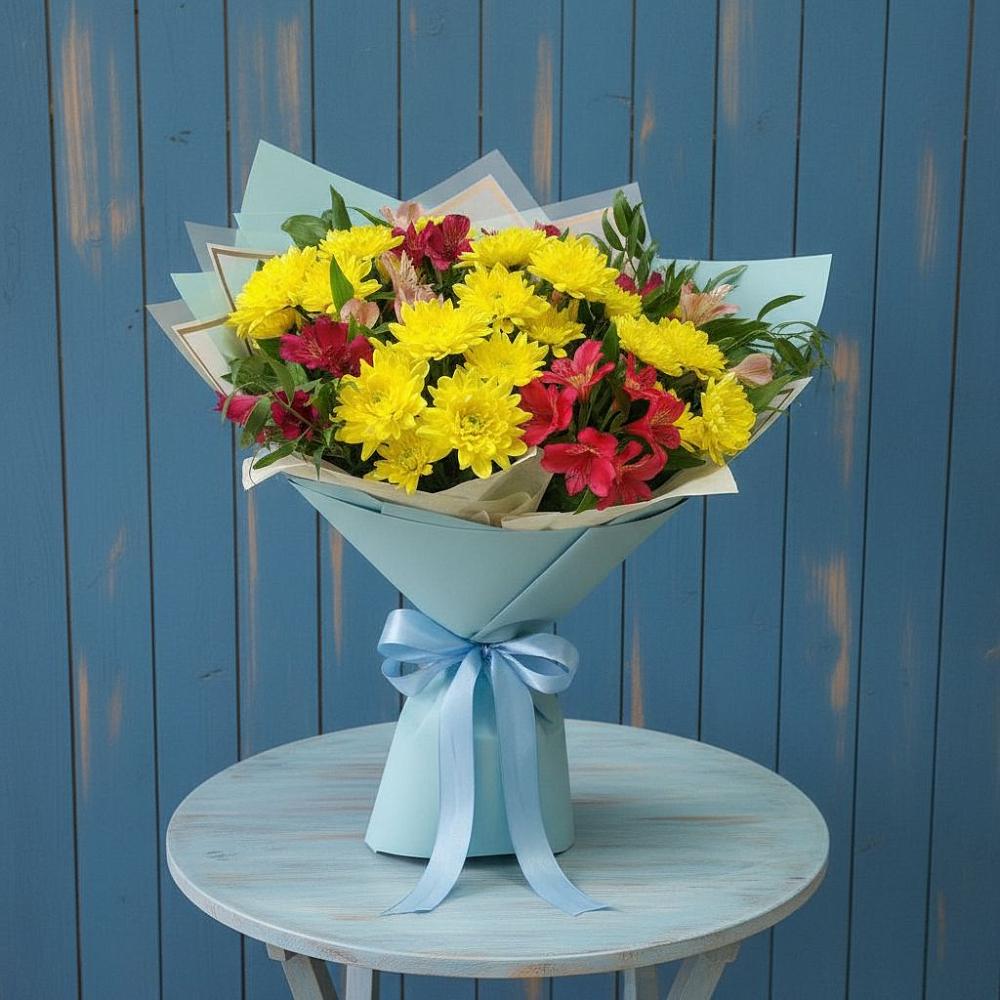 Букет цветов из: Альстромерии и Хризантемы в Хучнях