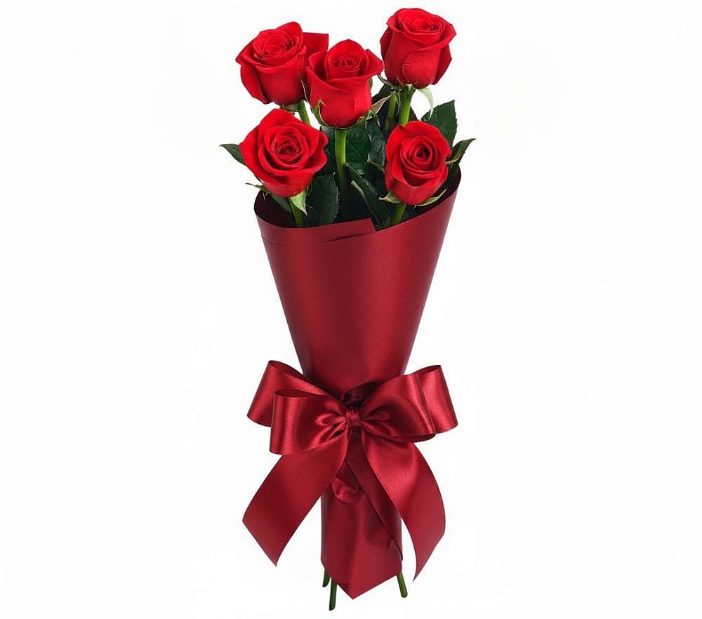 Букет 5 Красных роз Эдлесс Лав в Хучнях