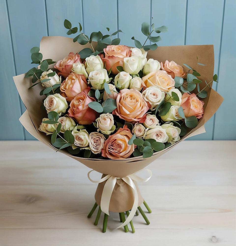 Букет цветов из: Альстромерии и Розы в Хучнях