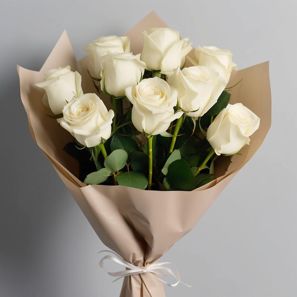 Букет 9 Белых роз Эдлесс Лав в Хучнях