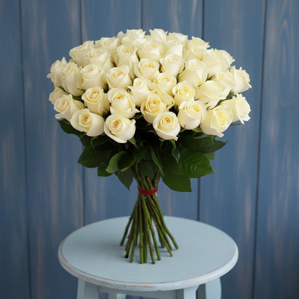 Букет 51 Белая роза Эдлесс Лав в Хучнях