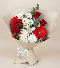 Букет цветов из:  Розы, Хризантемы, Герберы и Лилии #REPLACE_PRED# Хучнях