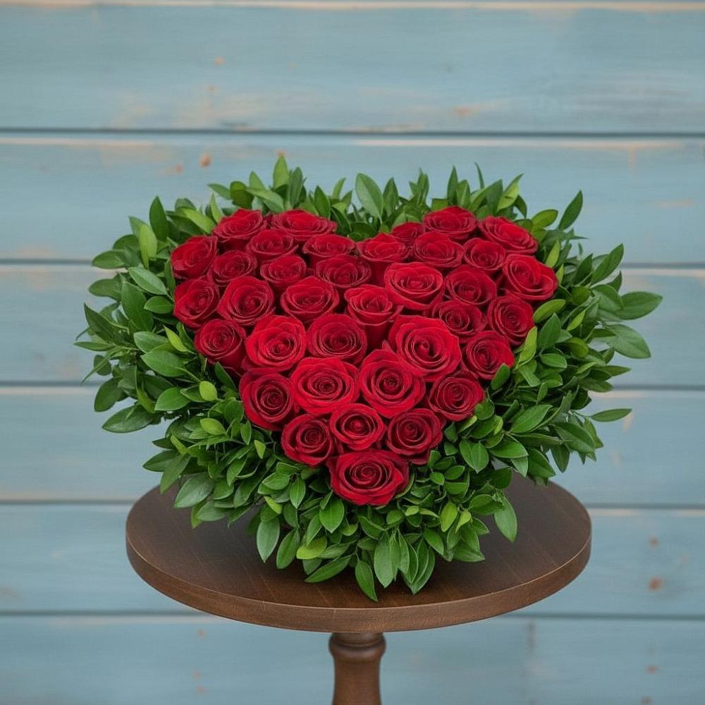 Цветочная композиция из Розы в виде сердца в Хучнях