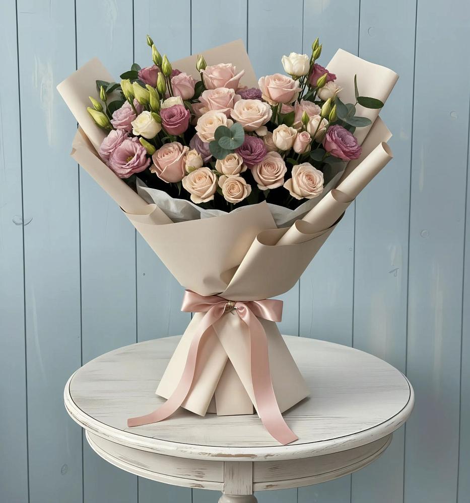 Букет цветов из: Розы и Лизиантусы в Хучнях