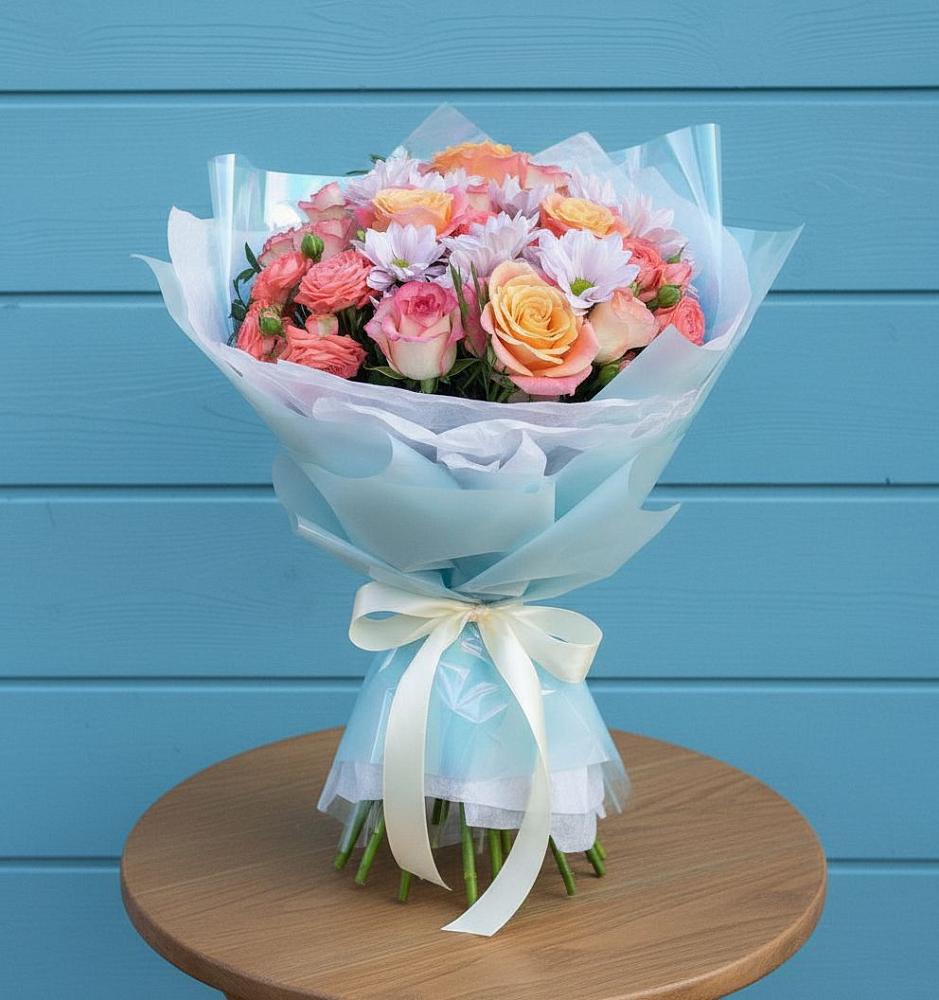 Букет цветов из: Хризантемы и Розы в Хучнях