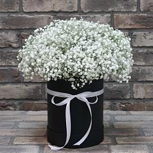 Цветочная композиция из Гипсофила в шляпной коробке в Хучнях